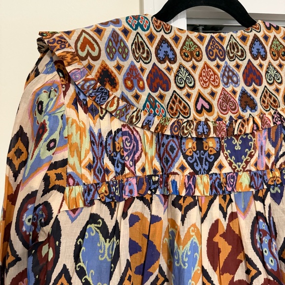 FARM Rio Heart Design Long Sleeve Blouse Peter Pan Collar Size Small, NWT - Picture 7 of 11